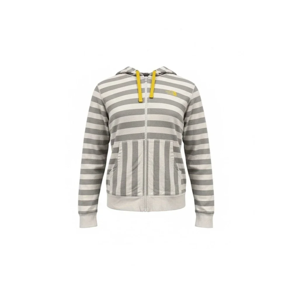 The North Face Striped Full Zip Hoodie Mens L Gray Fleece Lined